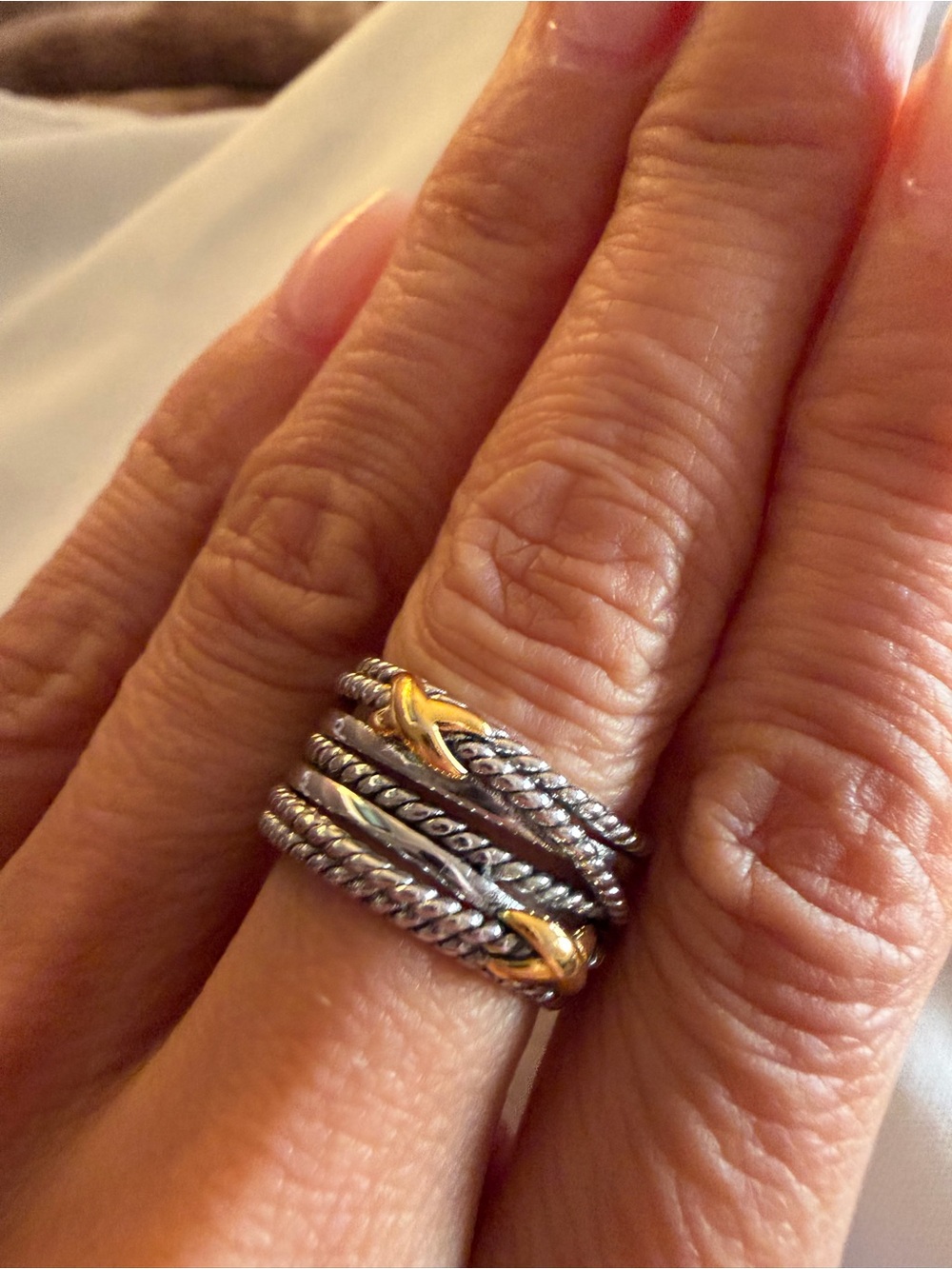 David Yurman Multi-Row Cable Ring Sterling Silver & 18K Yellow Gold Size 6.5 - Picture 7 of 16